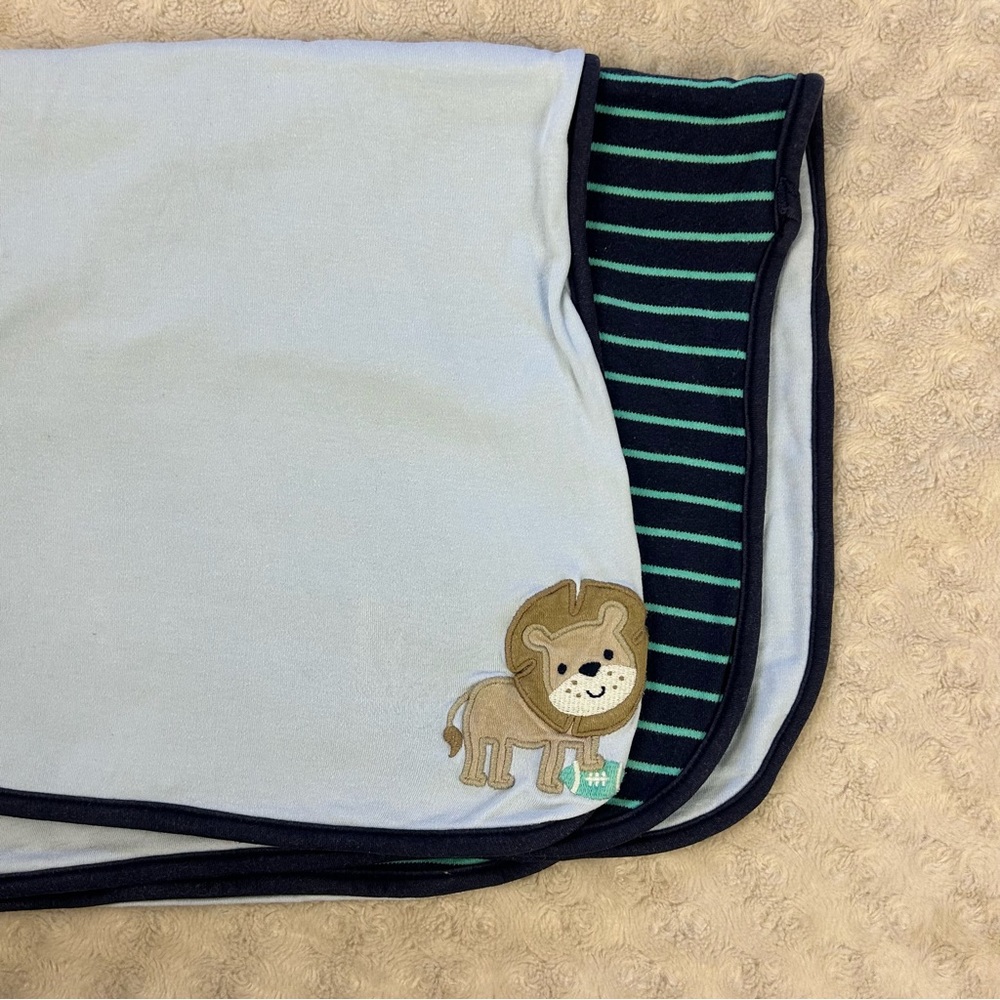 Just One You by Carter's Lion Football Baby Blanket Blue Stripes Security Lovey